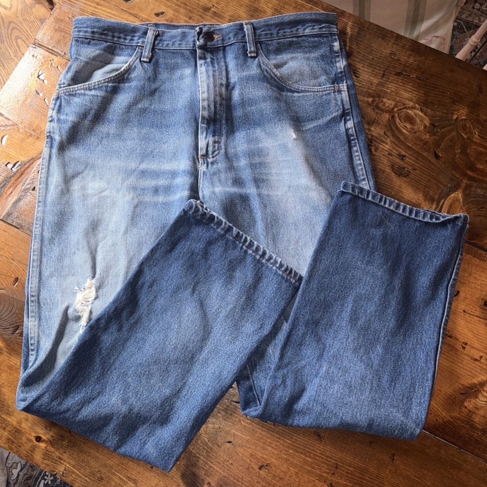 Vintage Rustler Jeans Workwear Pants Beautiful Fade Distressed Size 34x30 Mens